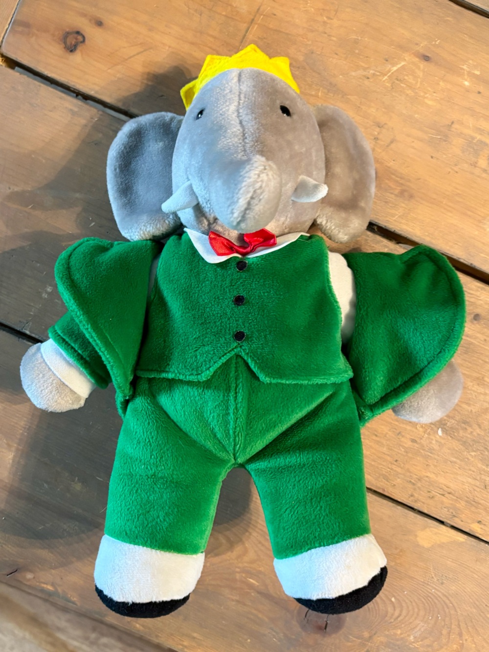 Babar the Elephant Gund Plush Toy - Green Suit and Crown Stuffed Animal Vintage